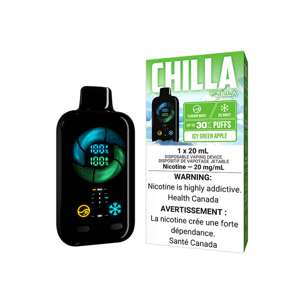 CHILLA BY ZILLA DISPOSABLE - ICY GREEN APPLE (5PCS/CTN) [ON] 20ML 20MG