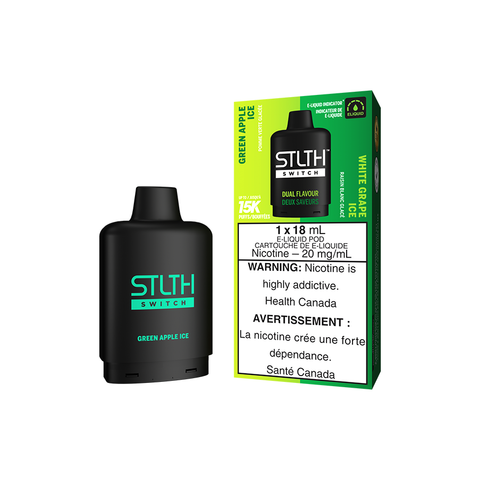 STLTH SWITCH POD PACK - GREEN APPLE ICE AND WHITE GRAPE ICE (5PC/CTN) [ON] 18ML 20MG